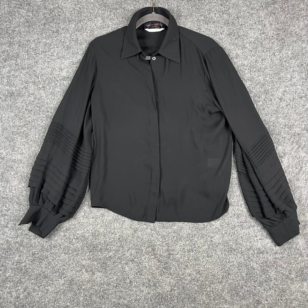 Louis Vuitton Uniform Blouse Womens Size 38 Black Button Up Pleated Sleeve - Picture 1 of 8